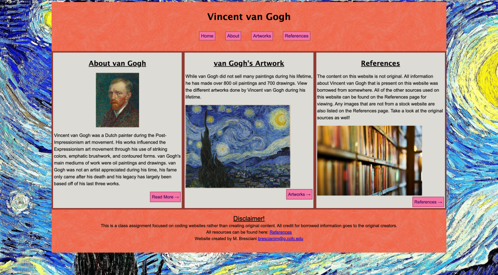 Vincent van Gogh Website Homepage